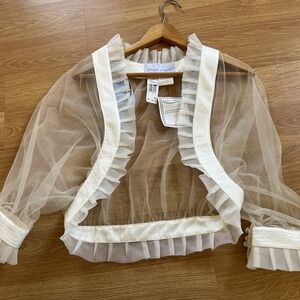Retro Designer Wedding Cape Ivory Sheer Bolero Poncho Women's Size Medium
